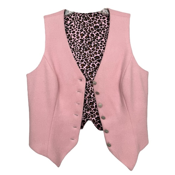 Vintage Pink Leopard Lined Vest Size Medium 90s Y2K - Picture 4 of 7
